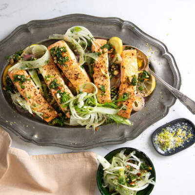 Citrus salmon with dill gremolata